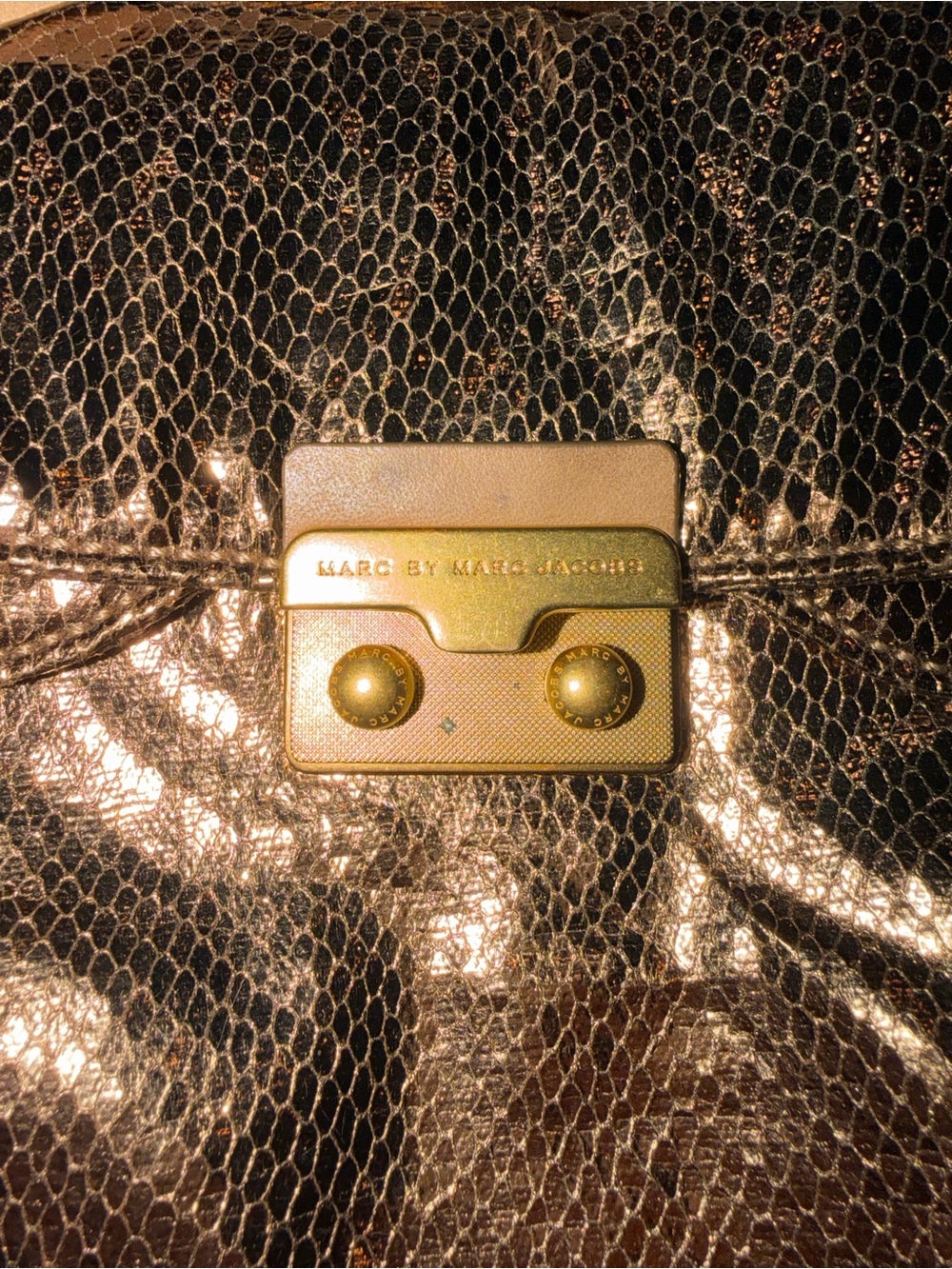 Marc by Marc Jacobs Metallic Bronze Snake-Texture Gold Hardware Crossbody Bag - Picture 4 of 6